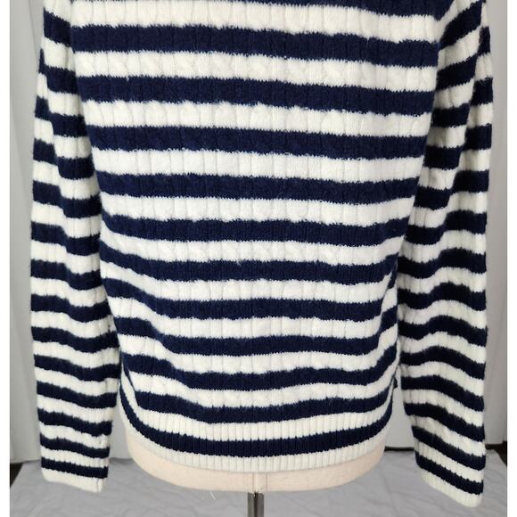 J. Crew Crewneck Pullover Sweater Cable Knit Side Buttons Blue White Size Small - Picture 8 of 11